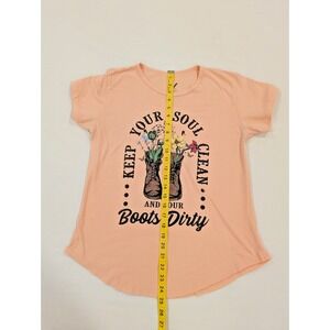 Vintage Jantzen Graphic Tee Size L Peach Keep Your Soul Clean Boots Dirty